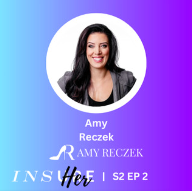 Amy Reczek featured on InsureHer Podcast Season 2 Episode 2 with a purple and blue gradient background
